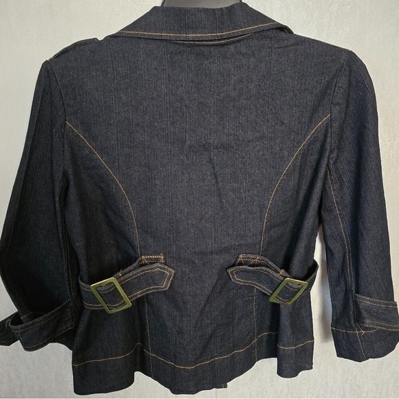 Drama Gold Womens L Jean Jacket Dark Wsh Double Breasted Large Belted Career Y2K - Picture 9 of 10
